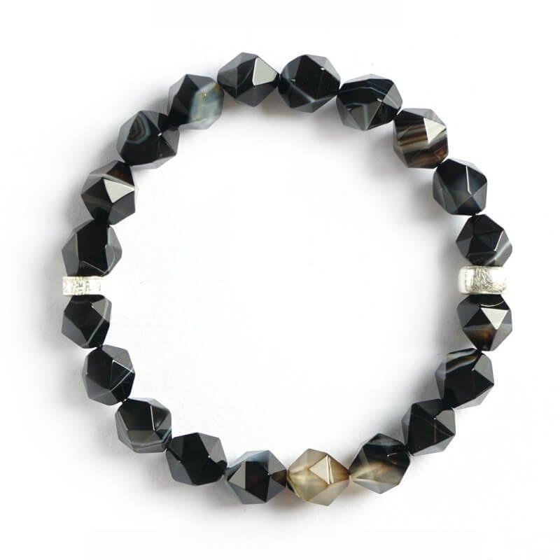 Close-up of Black Agate’s smooth matte surface for Root Chakra stability and negative energy absorption