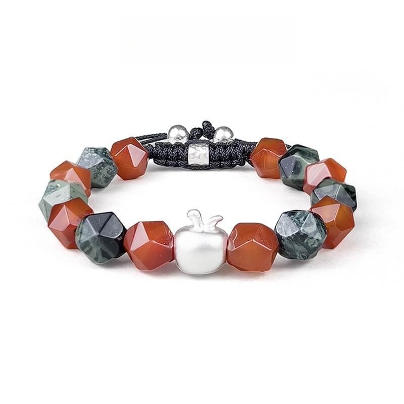 Christmas Red Agate Bracelet with Silver Apple for Root and Heart Chakra