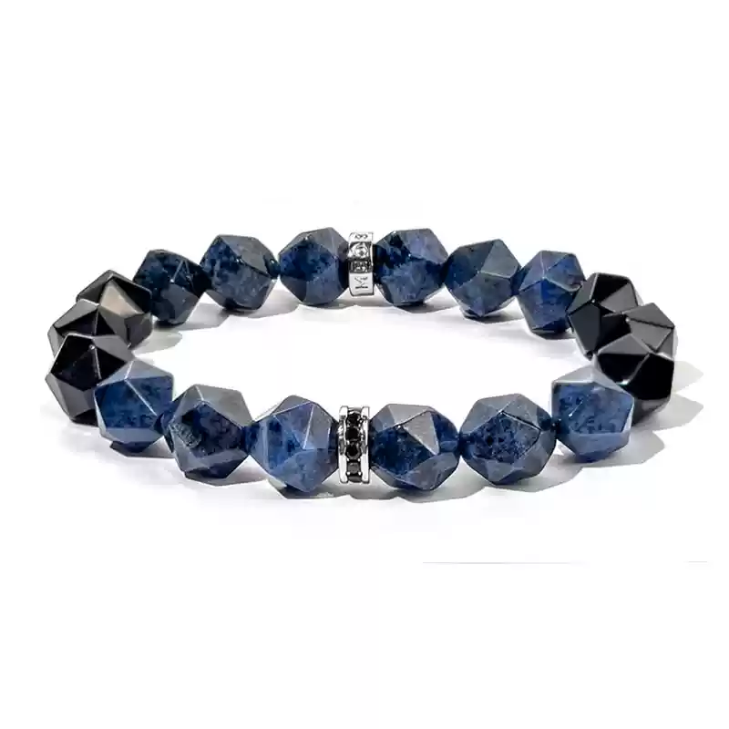 Dumortierite Black Agate Bracelet with Minimalist Metal for Throat Root Chakra