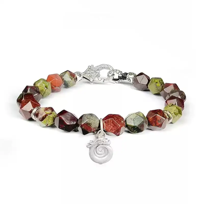 8mm Dragon Blood Stone Bracelet for Root Heart Chakra and personalized dragon design