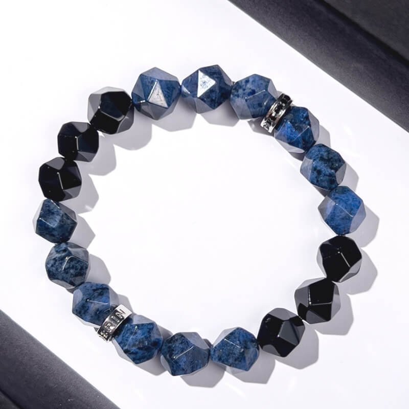 Close-up of Dumortierite’s deep blue veining for Throat Chakra authentic expression and creative wisdom