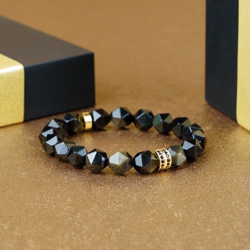 Gold Sheen Obsidian Energy Bracelet for Root Chakra and Wealth Luck Protection