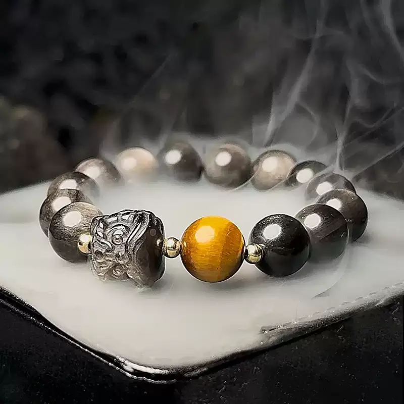 Men's Obsidian, Silver Sheen Obsidian, Gold Sheen Obsidian Tiger's eye Bracelet - Empower Your Life with Natural Gemstones