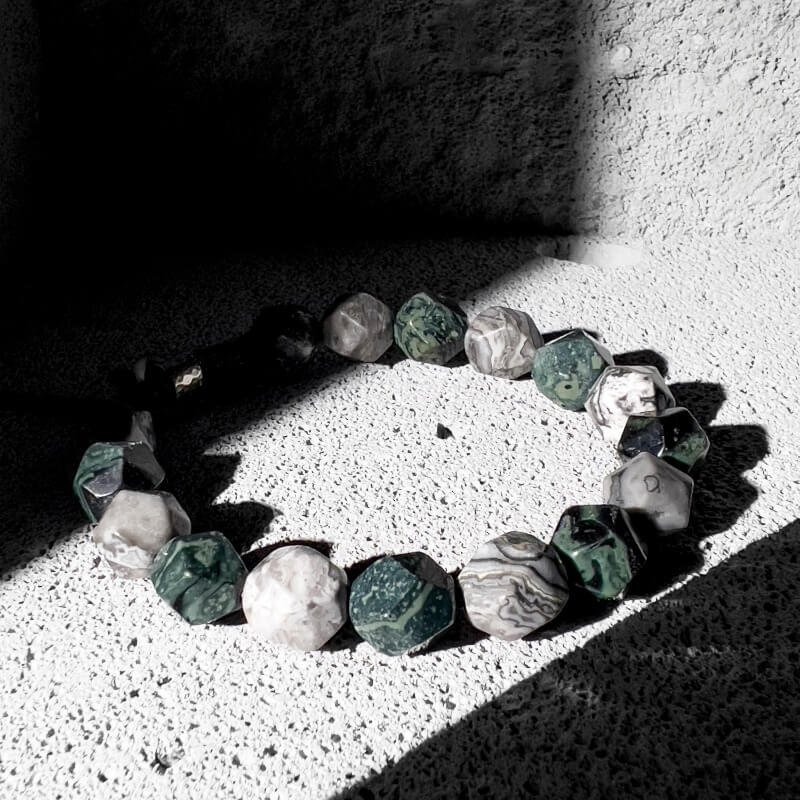 Handwoven design detail of Quezai and Map Stone bracelet, showcasing rustic elegance and natural harmony