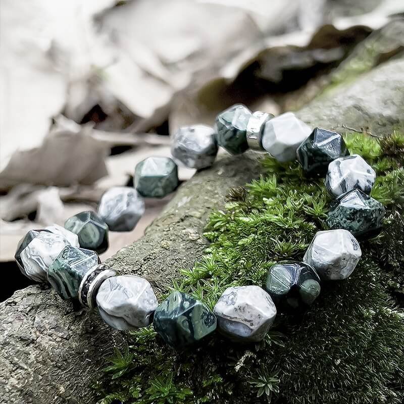 Finchite (Heart Chakra) and Picasso stone (Sacral Chakra) bracelet – dual chakra alignment for emotional balance and creative empowerment.
