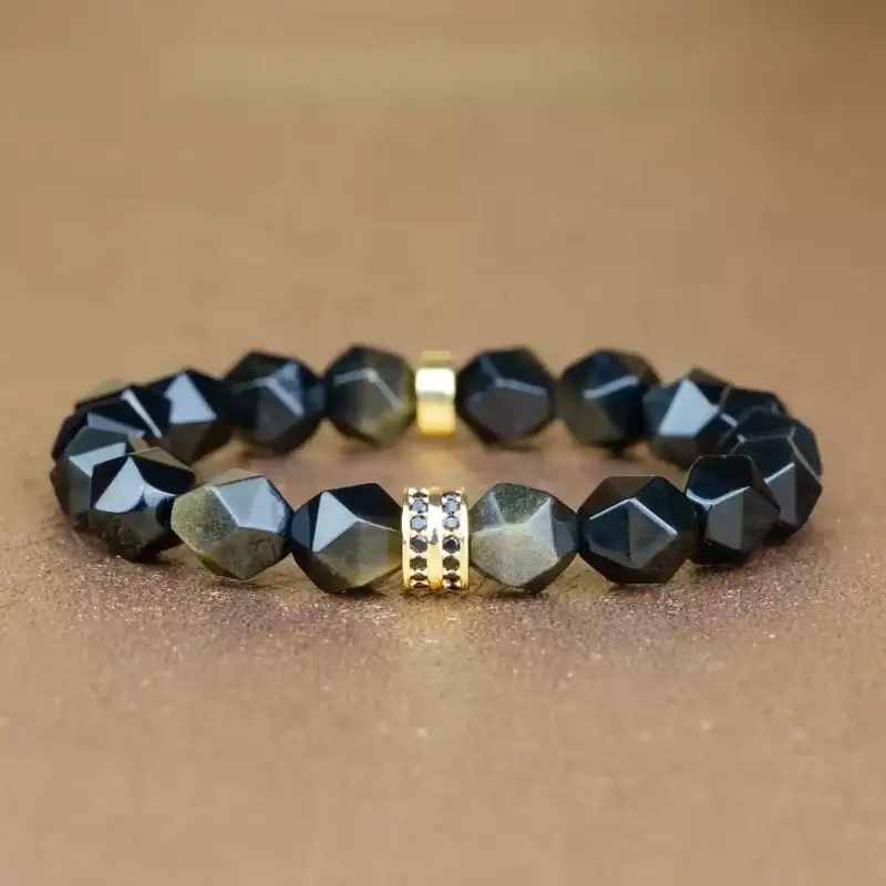 High-quality Gold Sheen Obsidian bracelet with 10mm beads for Root Chakra protection and wealth attraction
