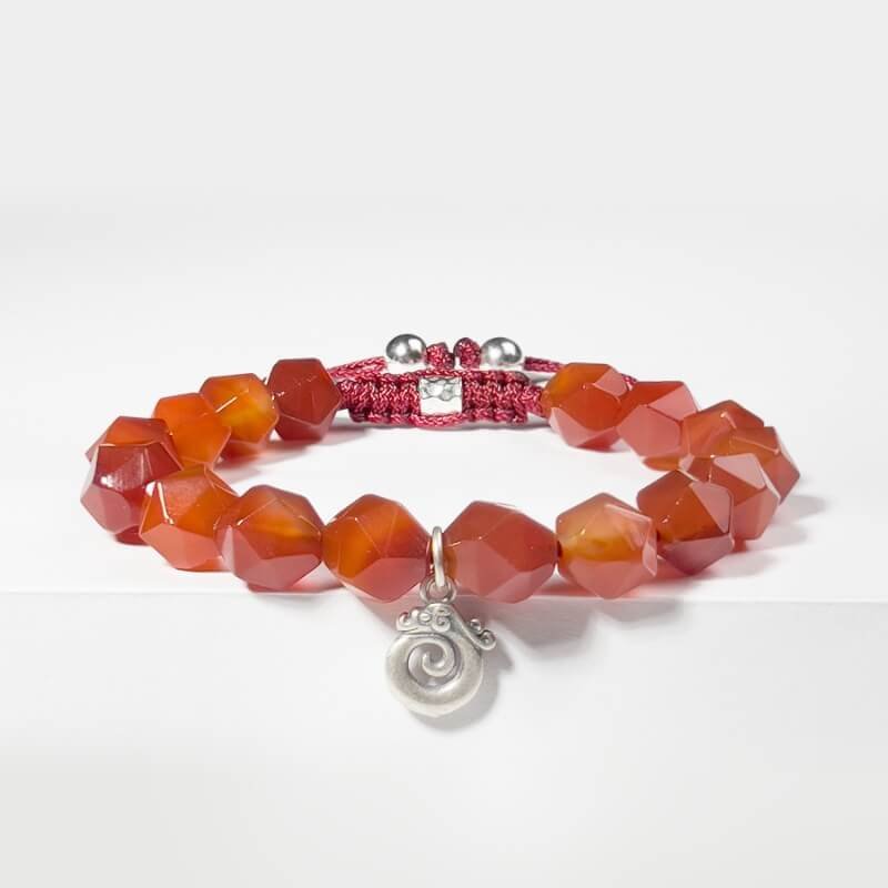 Luxury Light Red Agate Energy Bracelet with 925 Silver Flame Design