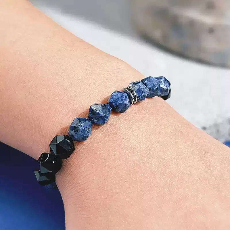 Men’s Blue Ocean bracelet in L size (6.7–7.1") – Blue Spot Stone enhances Throat Chakra confidence for professional communication and creativity.