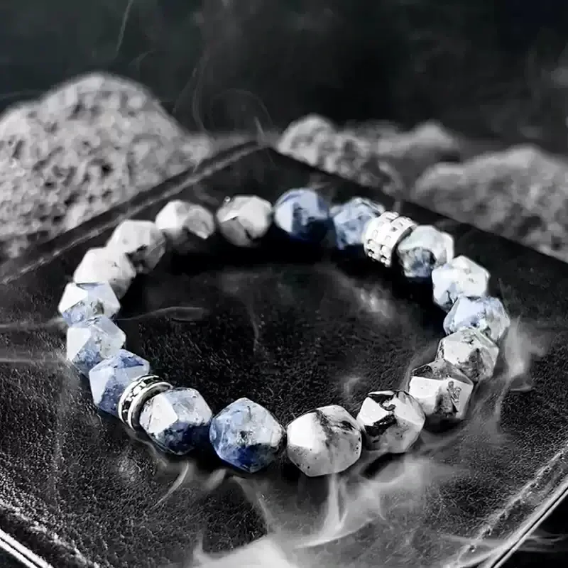 Men’s Starry Sky bracelet in M size (6.3–6.7") – blue spot stone activates Throat Chakra for creative expression in casual settings.