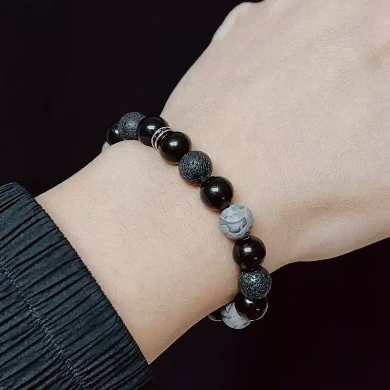 Men’s map stone bracelet in M size (6.3–6.7") – Map Stone enhances Solar Plexus decisiveness for professional leadership and exploration.