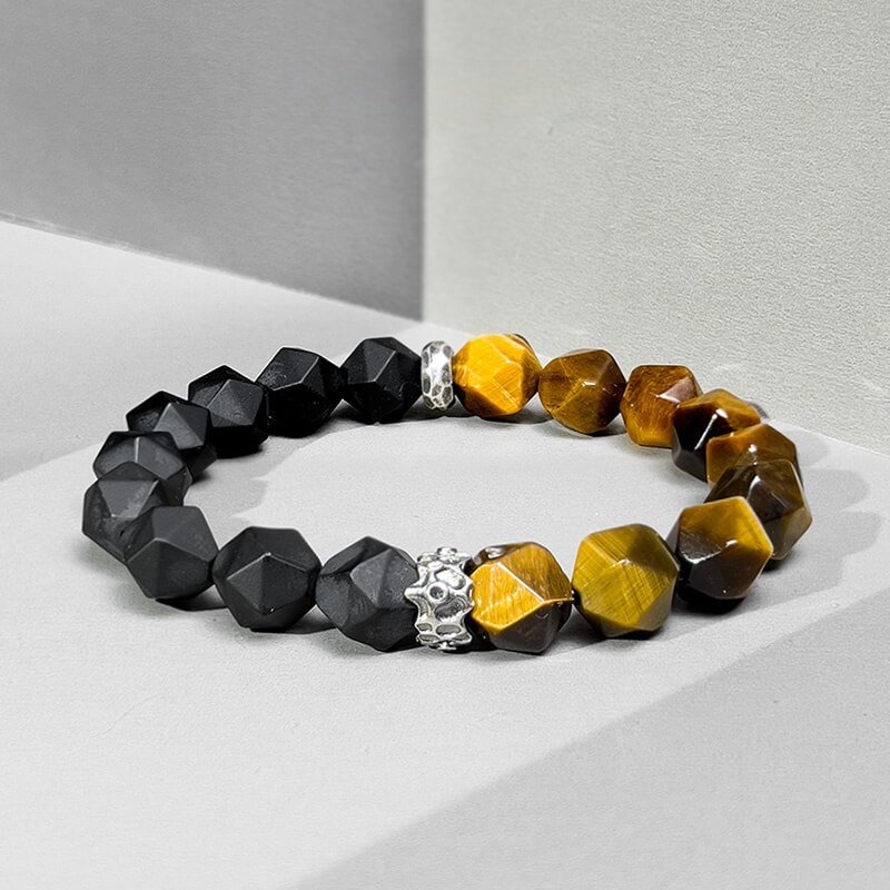 Men's Tiger's Eye Black Agate Bracelet for Strength and Spiritual Protection