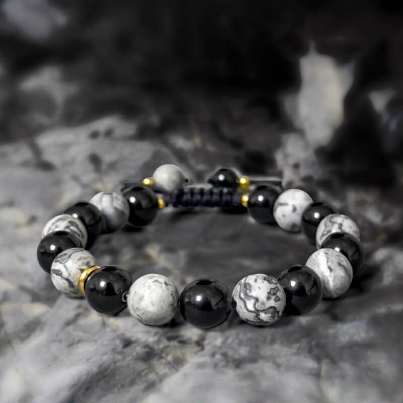 Obsidian Picasso Stone Bracelet for Root Chakra Protection and Creative Energy