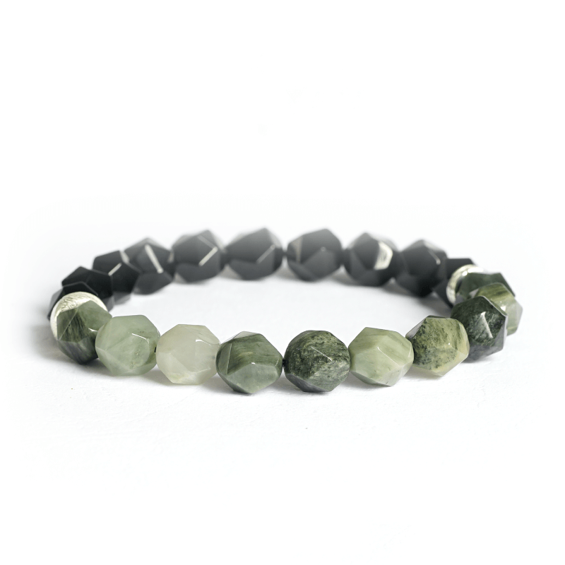 Andesine Energy Bracelet with Black Agate for Root and Heart Chakras