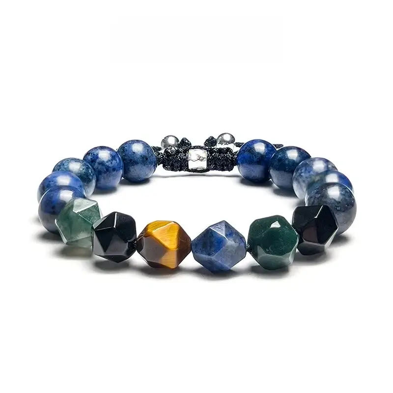 Neptune-Inspired Men’s Oceanic Multi-Gem Bracelet | Root Chakra Protection & Water Element Energy