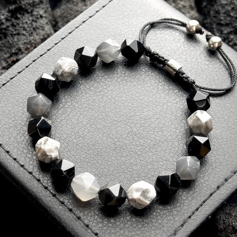 10mm Black Agate Map Stone Bracelet for Root and Solar Plexus Chakra