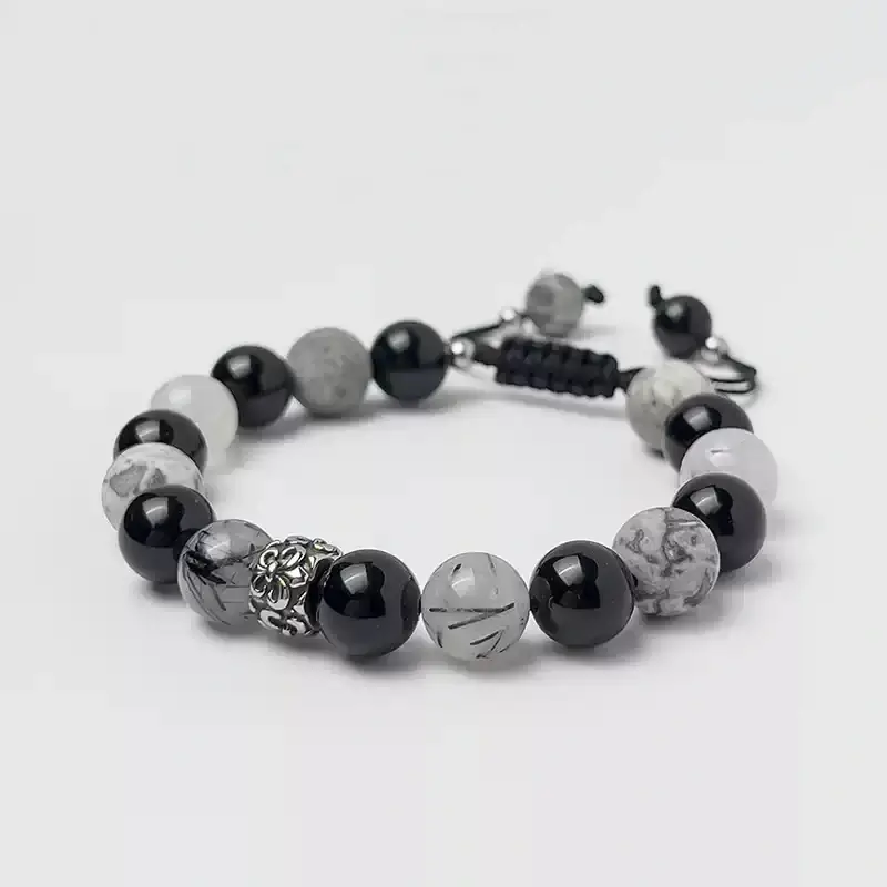 10mm Black Rutilated Quartz Bracelet for Root and Heart Chakra Balance