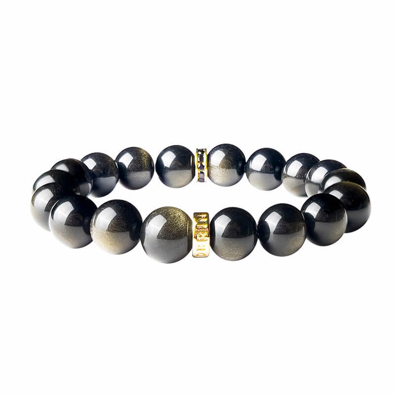 10mm Gold Sheen Obsidian Bracelet for Root Chakra Protection and Stellar Texture