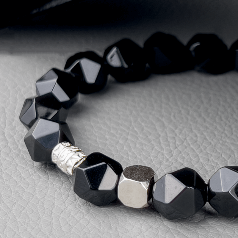 Adjustable wrist sizes (XS to XL) for 10mm obsidian bracelet – fits 5.5–7.5" wrists with prism bead detailing for men.