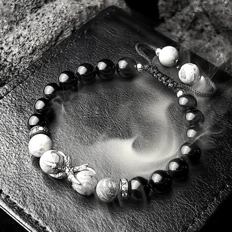 Natural Obsidian Picasso Stone Bracelet – 10mm beads for Root Chakra protection
