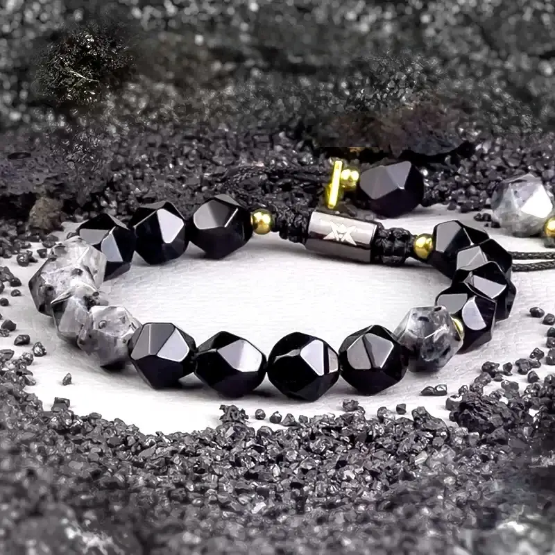 10mm Black Amphibole Bracelet for Root Chakra Protection and Dark Aesthetic