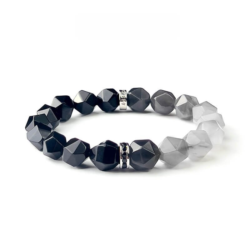 10mm Cloud Crystal Black Agate Bracelet for Crown Root Chakra Balance