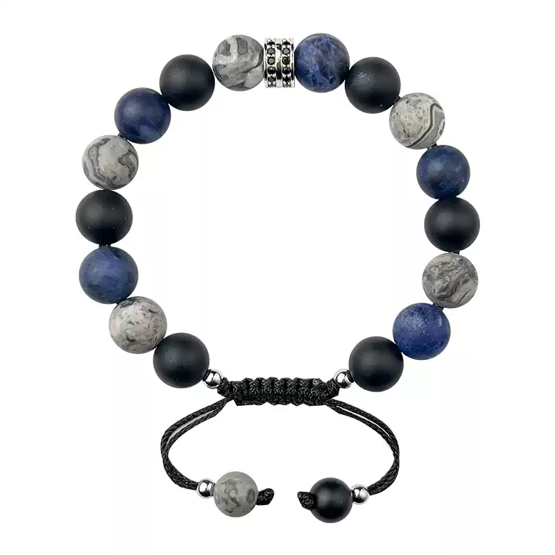 Close-up of Picasso Stone beads with artistic veining for Heart Chakra activation and creative expression