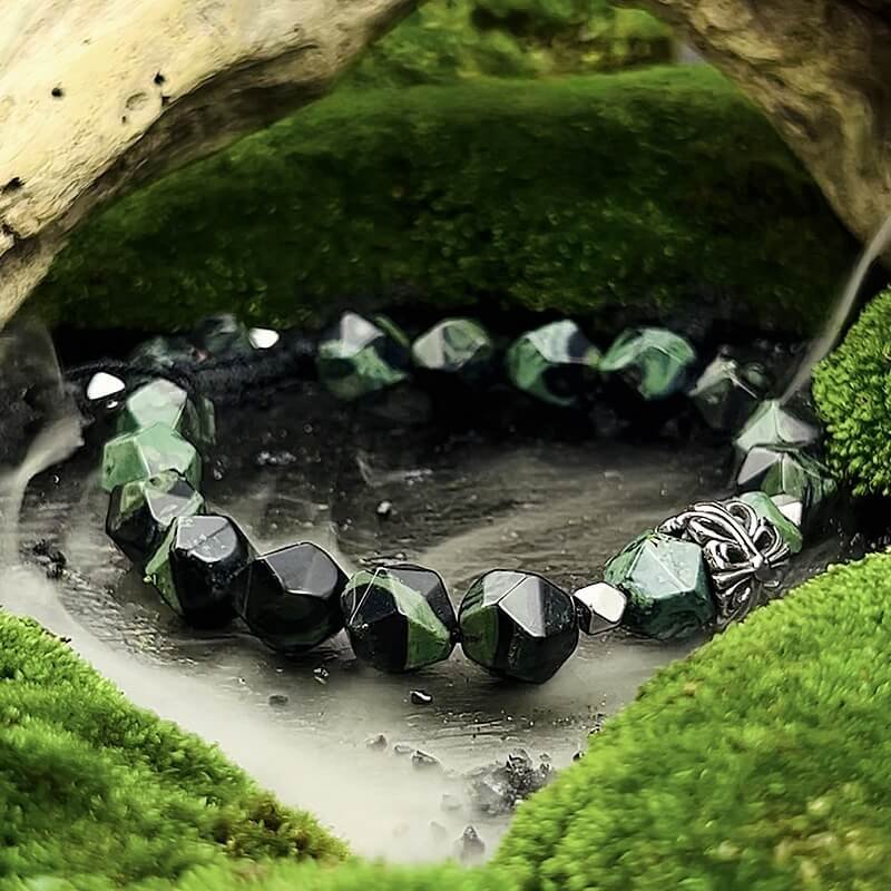 Close-up of 10mm Quezai Stone beads with forest-inspired texture – symbolizes nature's energy and hope for emotional healing