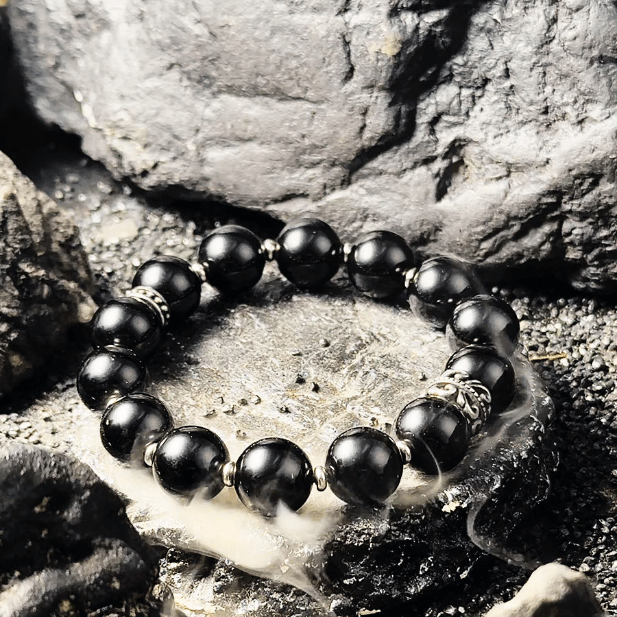 Retro Obsidian Bracelet - Natural Black Obsidian Stones for Protection and Energy Balance