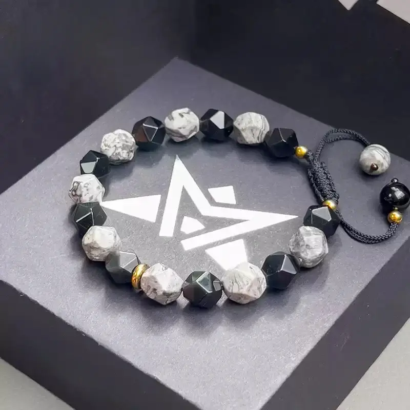 Obsidian (Root Chakra) and Picasso Stone (Heart Chakra) bracelet – dual chakra alignment for stability and interpersonal harmony.