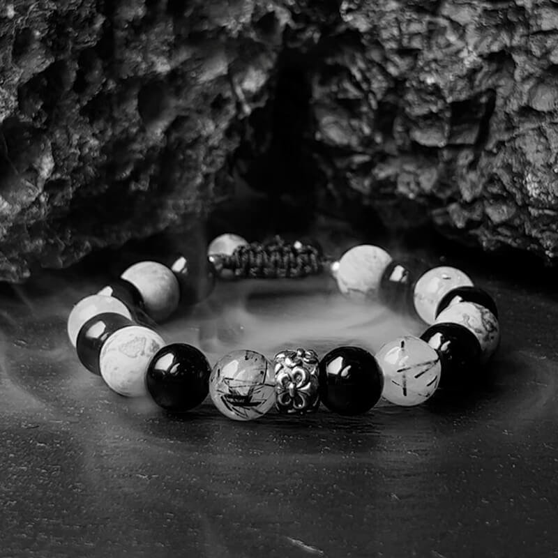 Root to Heart chakra energy flow diagram for Black Rutilated Quartz – Obsidian bracelet, harmonizing protection and creative expression