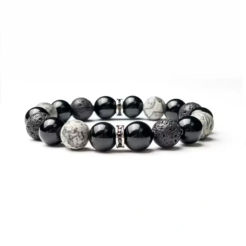 Obsidian & Volcanic Stone (Root Chakra) with Map Stone (Solar Plexus) – dual chakra alignment for security, vitality, and fearless exploration.