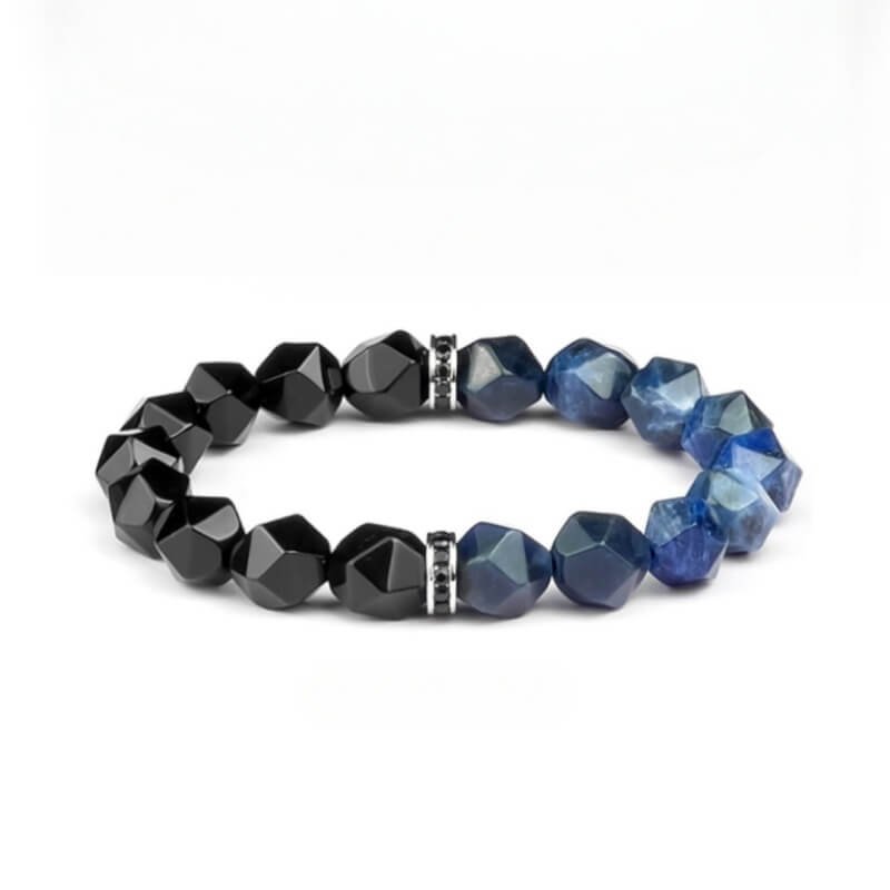 Men's High-End Energy Bracelet with Blue Vein Stone & Black Agate - Embody Strength & Balance