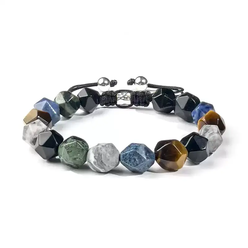 Men's Multi-Gemstone Energy Bracelet with Tiger’s Eye Dumortierite for Chakras