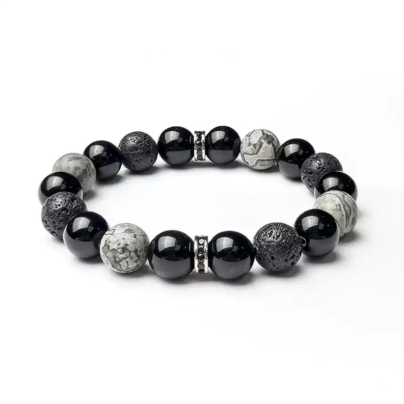 Men's Obsidian Volcanic Stone Bracelet | 10mm | Root Chakra Protection & Solar Plexus Leadership