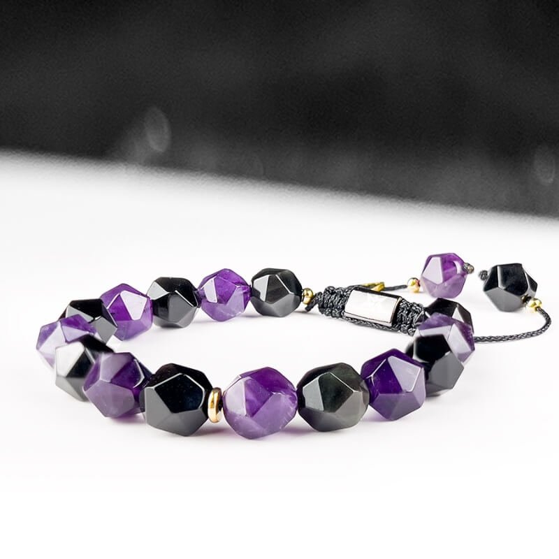 Obsidian Amethyst Custom Bracelet with Handmade Rope for Chakra Balance