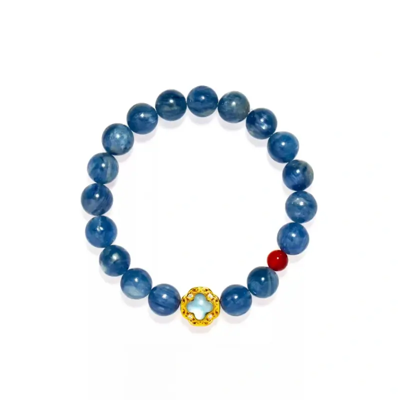 Natural Blue Kyanite Red Agate Bracelet – 8.8mm Energy Balance