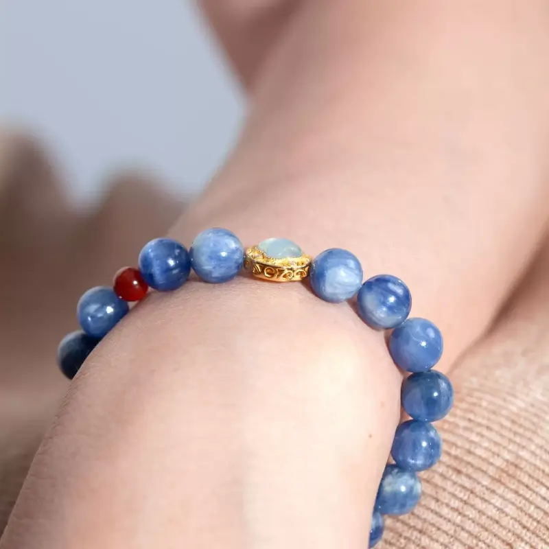 Design concept blending cosmic blue light (Blue Kyanite) and volcanic red passion (Red Agate), united by S925 silver for interstellar-earthly energy balance.